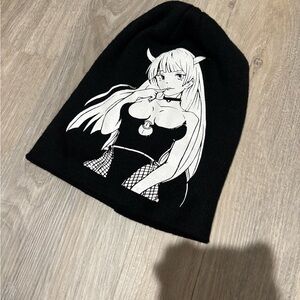 Black Beanie with Anime Graphic